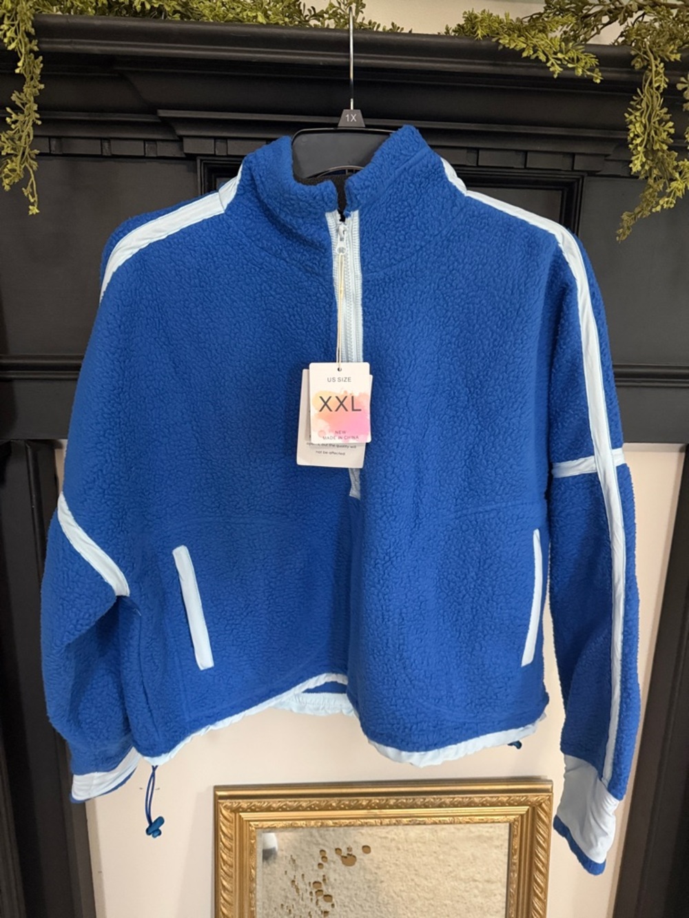 Cozy Blue Sherpa Half-Zip Jacket with Light Blue Trim
